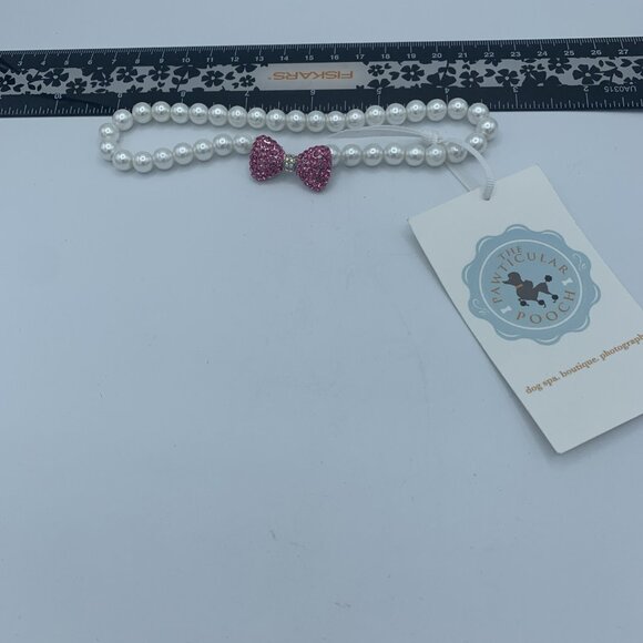 Pink Bow Pearl Dog Necklace - Large - 140423 - Boutique Pet Jewelry - Picture 2 of 2